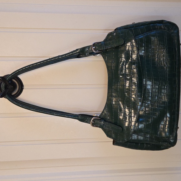 Dark Green Croc-Embossed Shoulder Bag - Picture 2 of 6